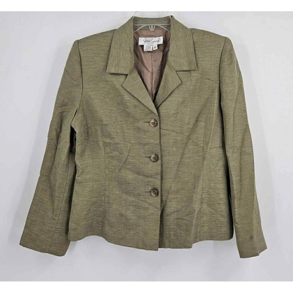 Vera Cristina Green Silk Blend 3 Button Lined Blazer Jacket Sz M